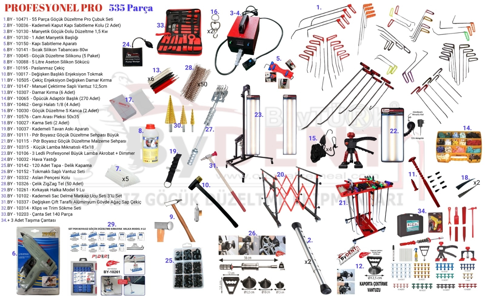 535 Parça Pdr Boyasız Göçük Onarım Seti Profesyonel Full + Full Set
