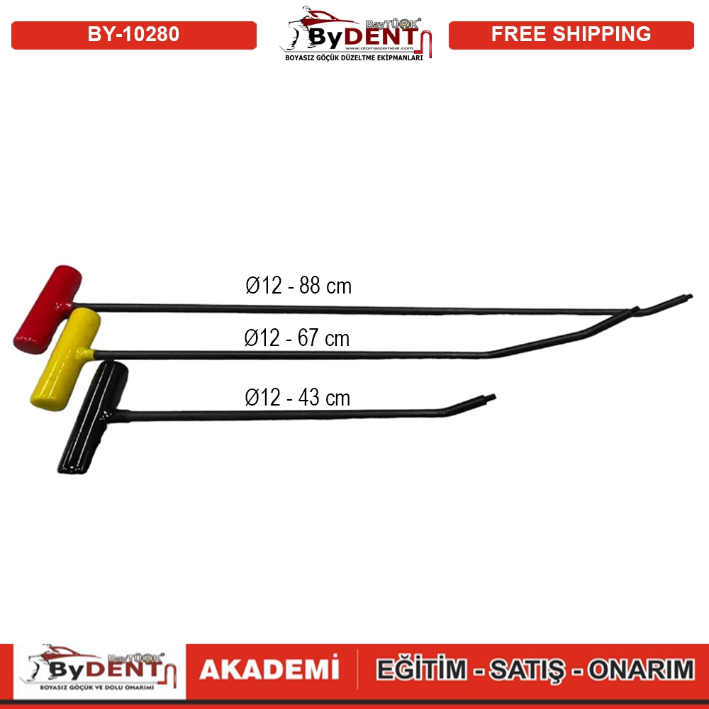 Pdr Boyasız Göçük Düzeltme Çubuğu T Sap Değişken Uç 3 lü Set