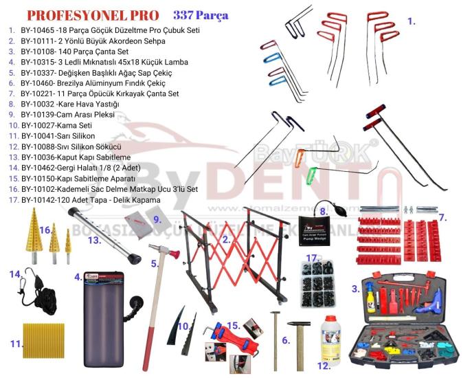 337 Parça Full + Full Pdr Boyasız Göçük Onarım Seti Profesyonel Seti